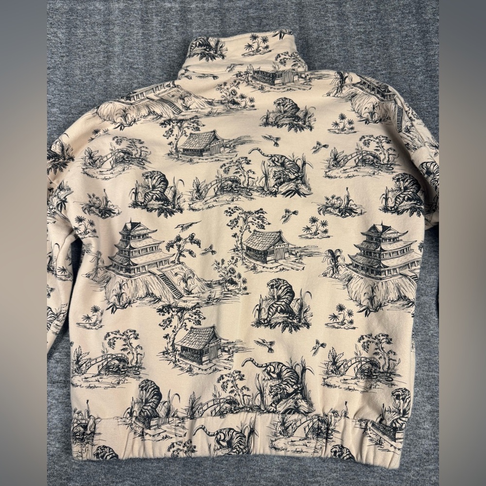 JADORE L'AMOUR Cream Quarter Zip Pullover Asian All Over Print Sweatshirt S/M - Picture 2 of 6